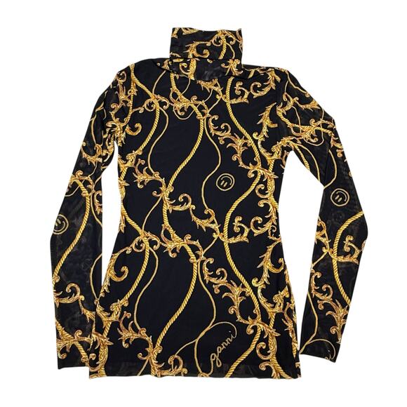 Ganni Rope Printed Mesh Roll Neck Top Small - Picture 1 of 12